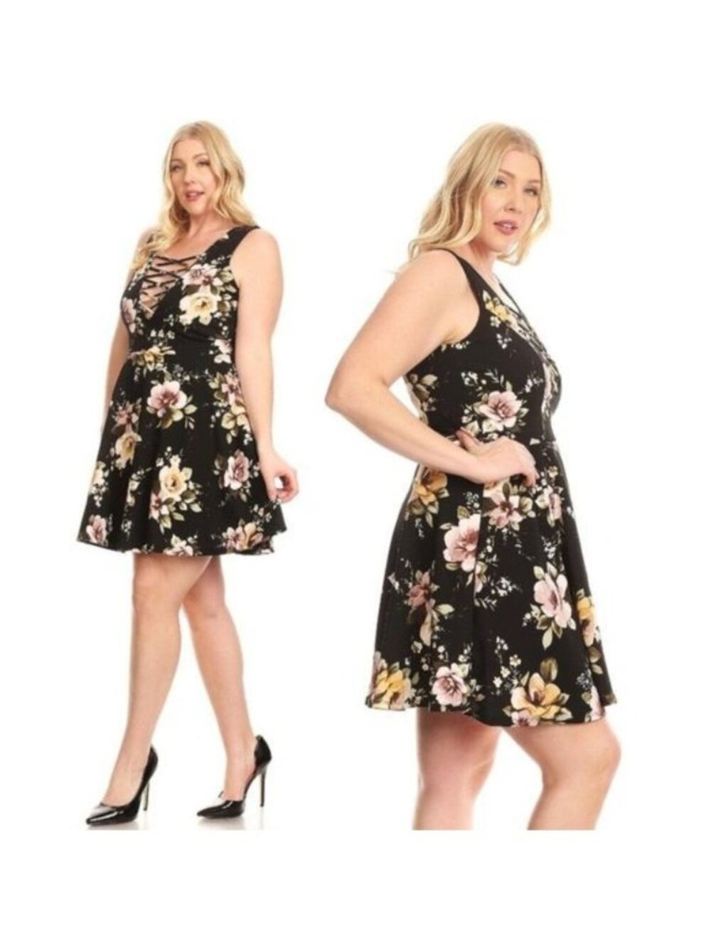 NEW Corset Plus Size 1X Floral A-Line Sleeveless Feminine Cottage Mini Dress